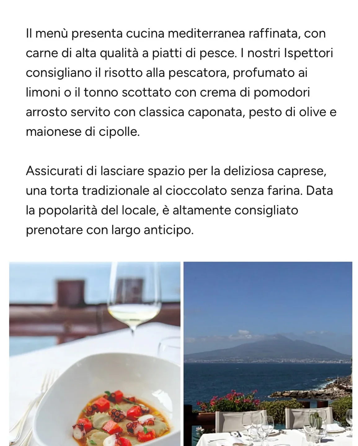 Gourmet seafood dish and stunning sea view at Il Bikini restaurant, Amalfi Coast