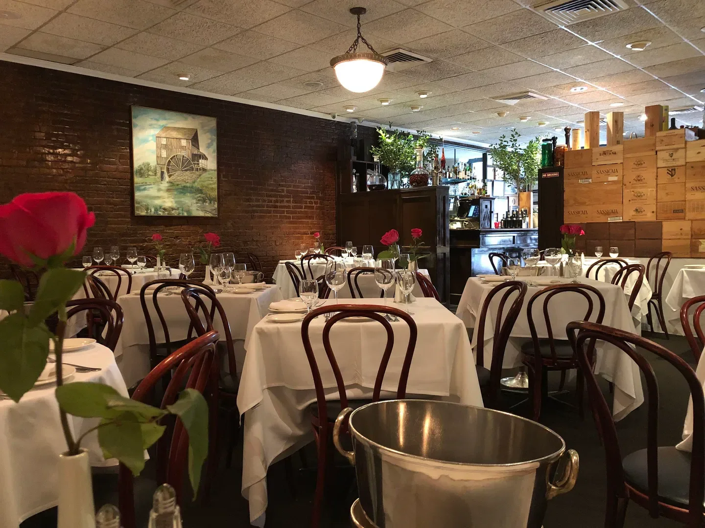 Cozy dining room at Il Mulino New York, a classic New York City restaurant.