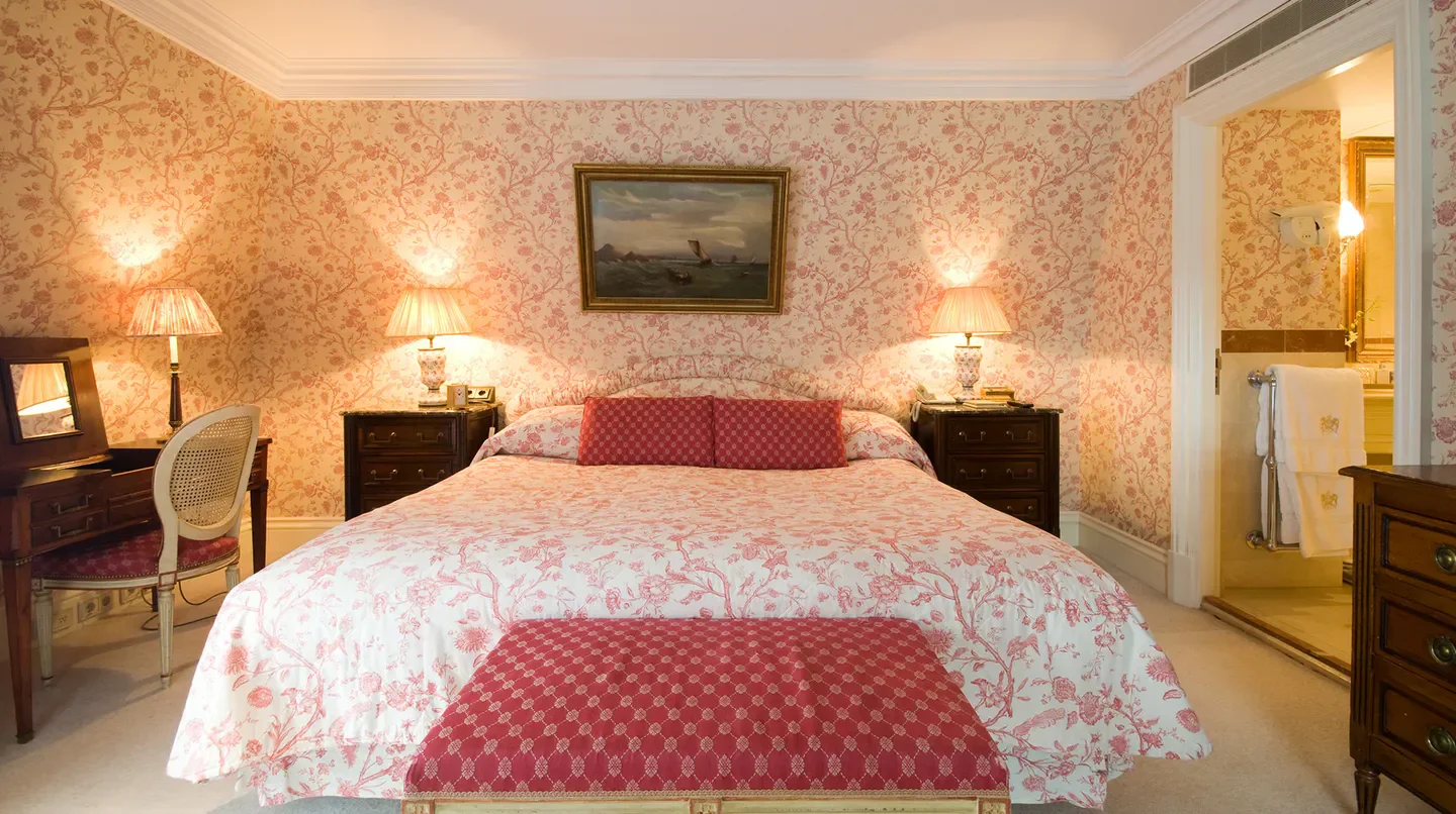 Classic bedroom interior at the InterContinental Amstel Amsterdam hotel in Amsterdam.