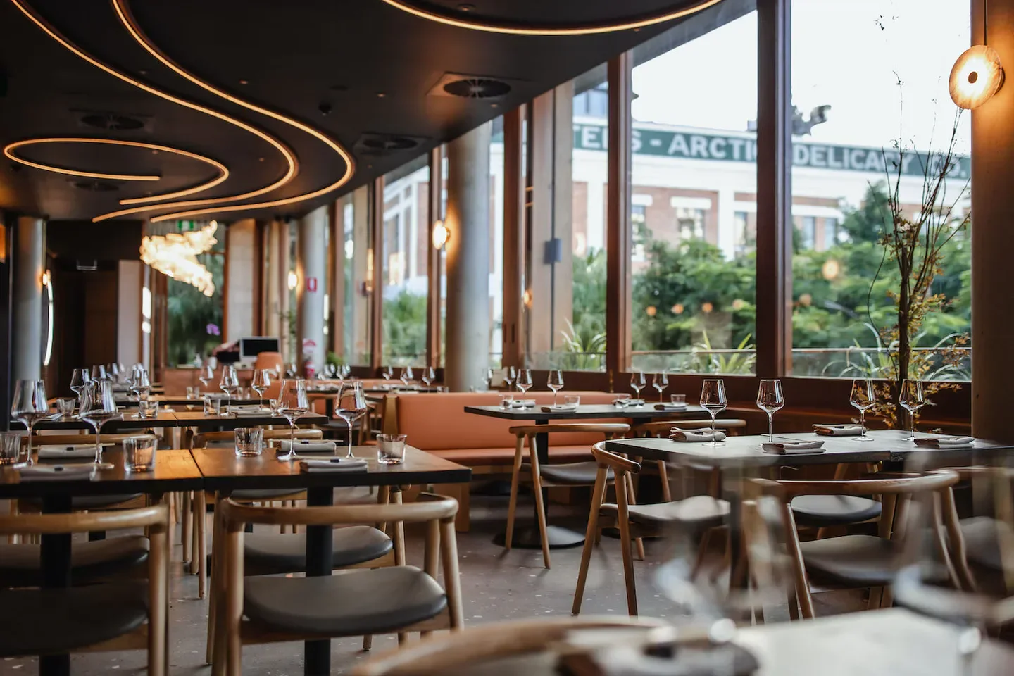 Elegant dining area inside IPPIN Japanese Dining in Brisbane, with city views