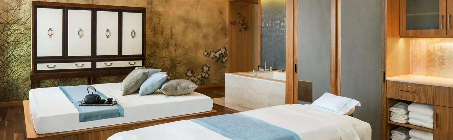 Interior of Iridium Spa at The St. Regis Macao. Serene spa setting in Macau.