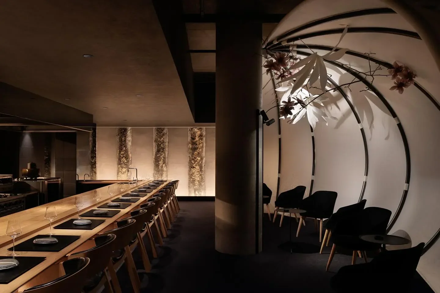Interior of Ishizuka restaurant in Melbourne. Featuring elegant decor and intimate dining setting.