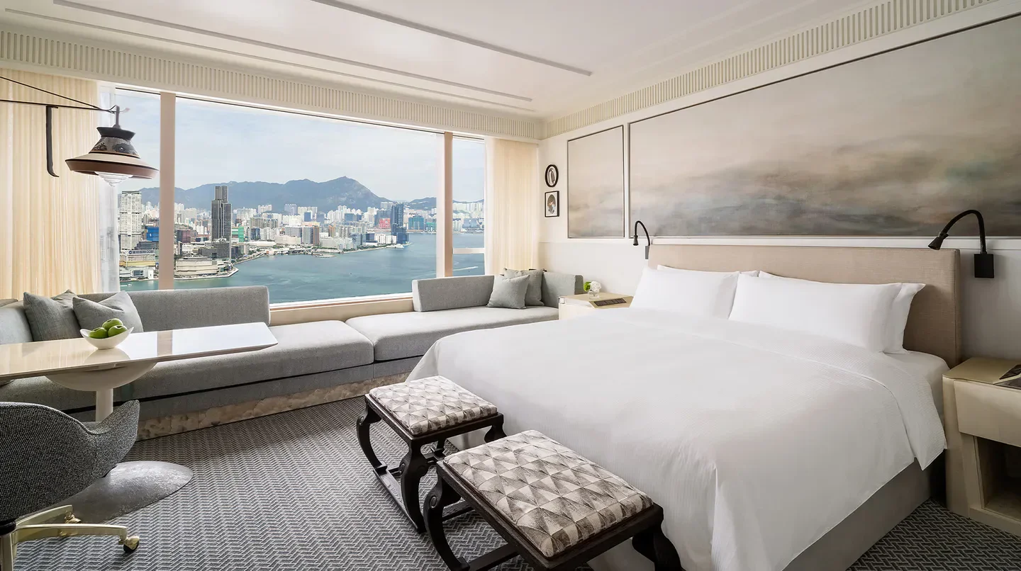 Island Shangri-La, Hong Kong hotel room with harbor view in Hong Kong.
