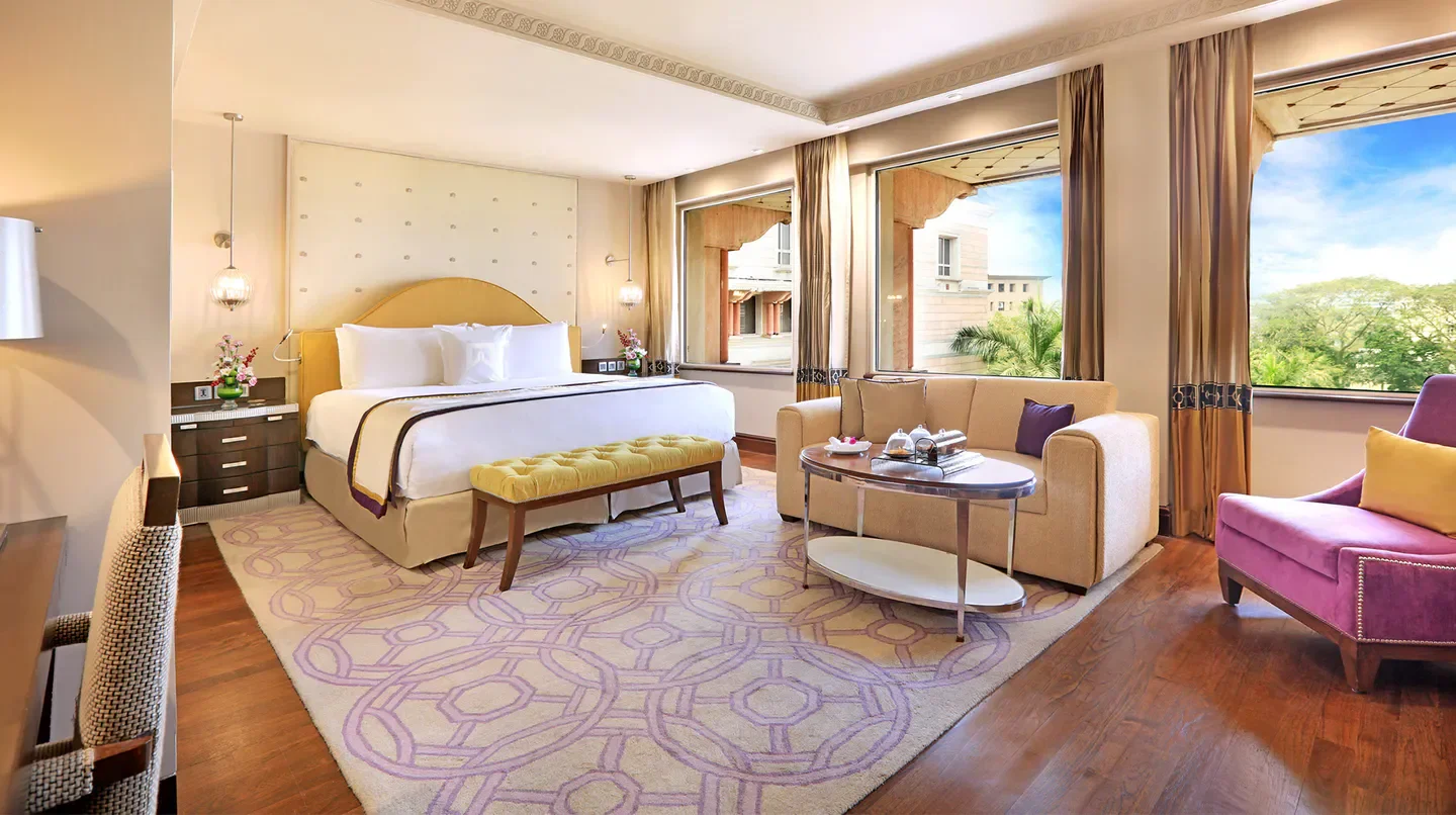 Luxury bedroom at ITC Maratha, A Luxury Collection Hotel, Mumbai, with city views