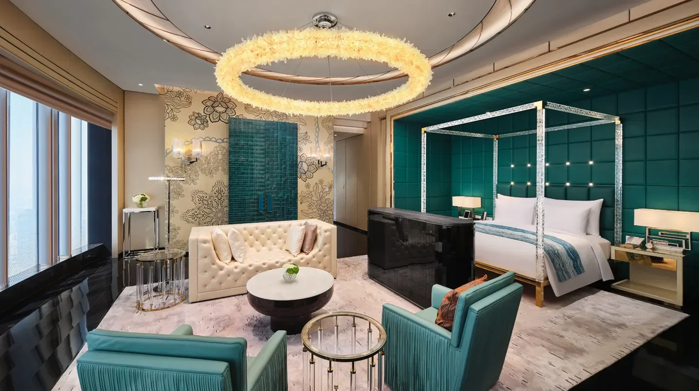 Luxury suite interior at J Hotel Shanghai Tower in Shanghai with elegant design.
