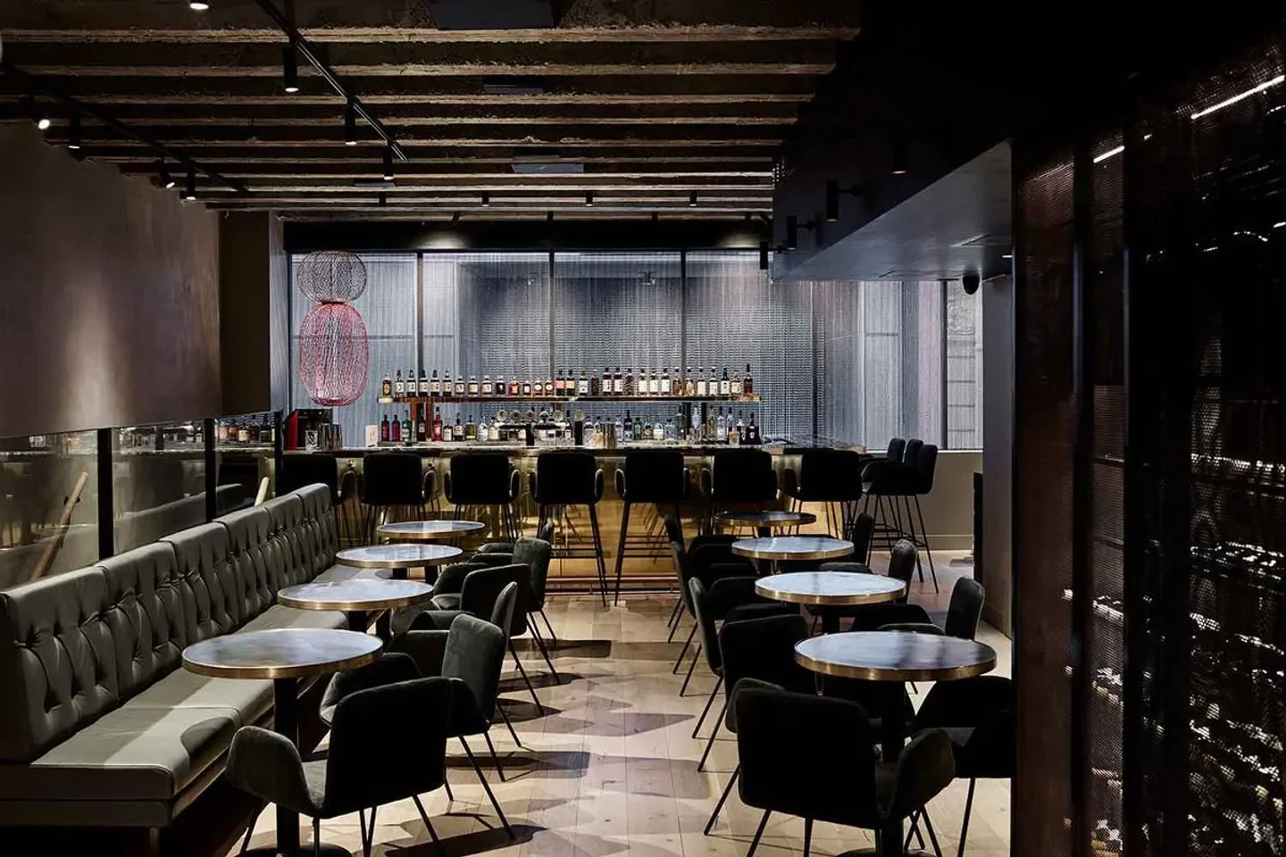 Interior of Kisumé restaurant in Melbourne with stylish bar and seating area.