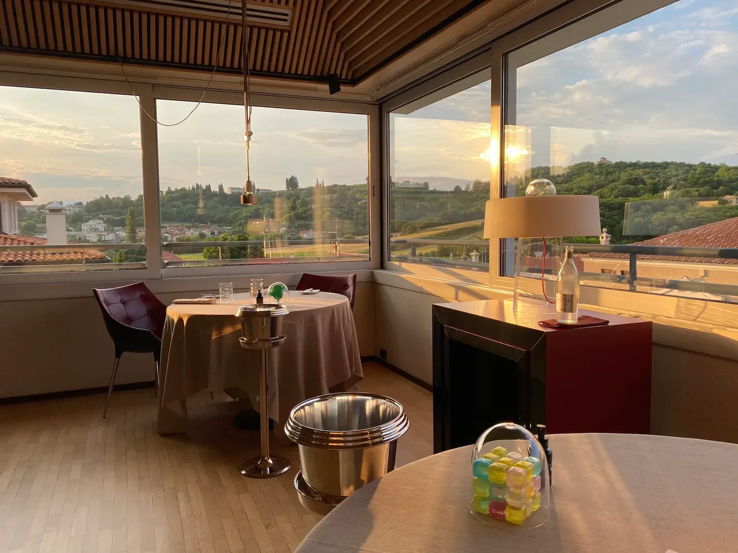 Dining experience with a view at La Peca restaurant in Veneto, Italy, at sunset