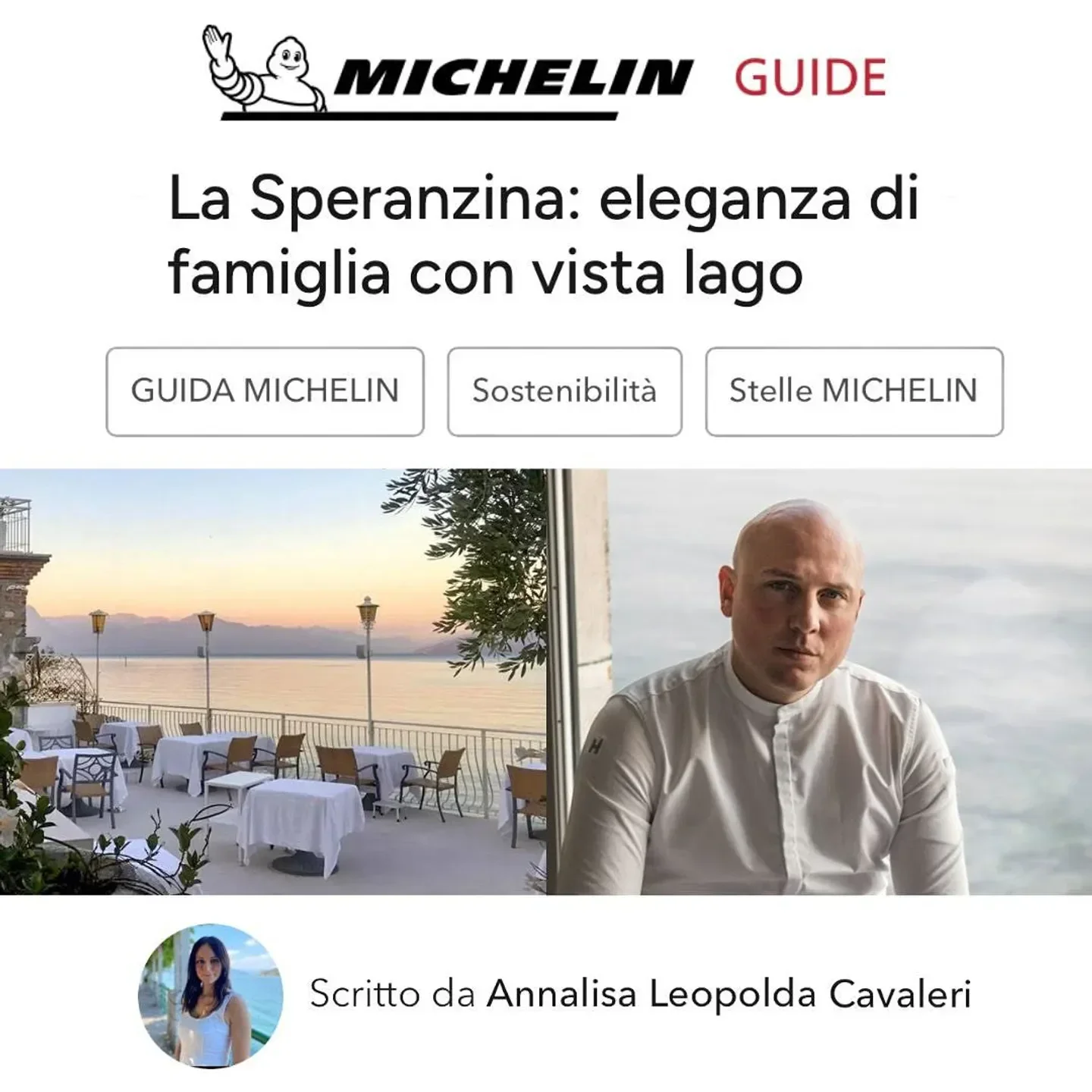 Restaurant view at La Speranzina Restaurant & Relais in Lago di Garda with chef portrait.