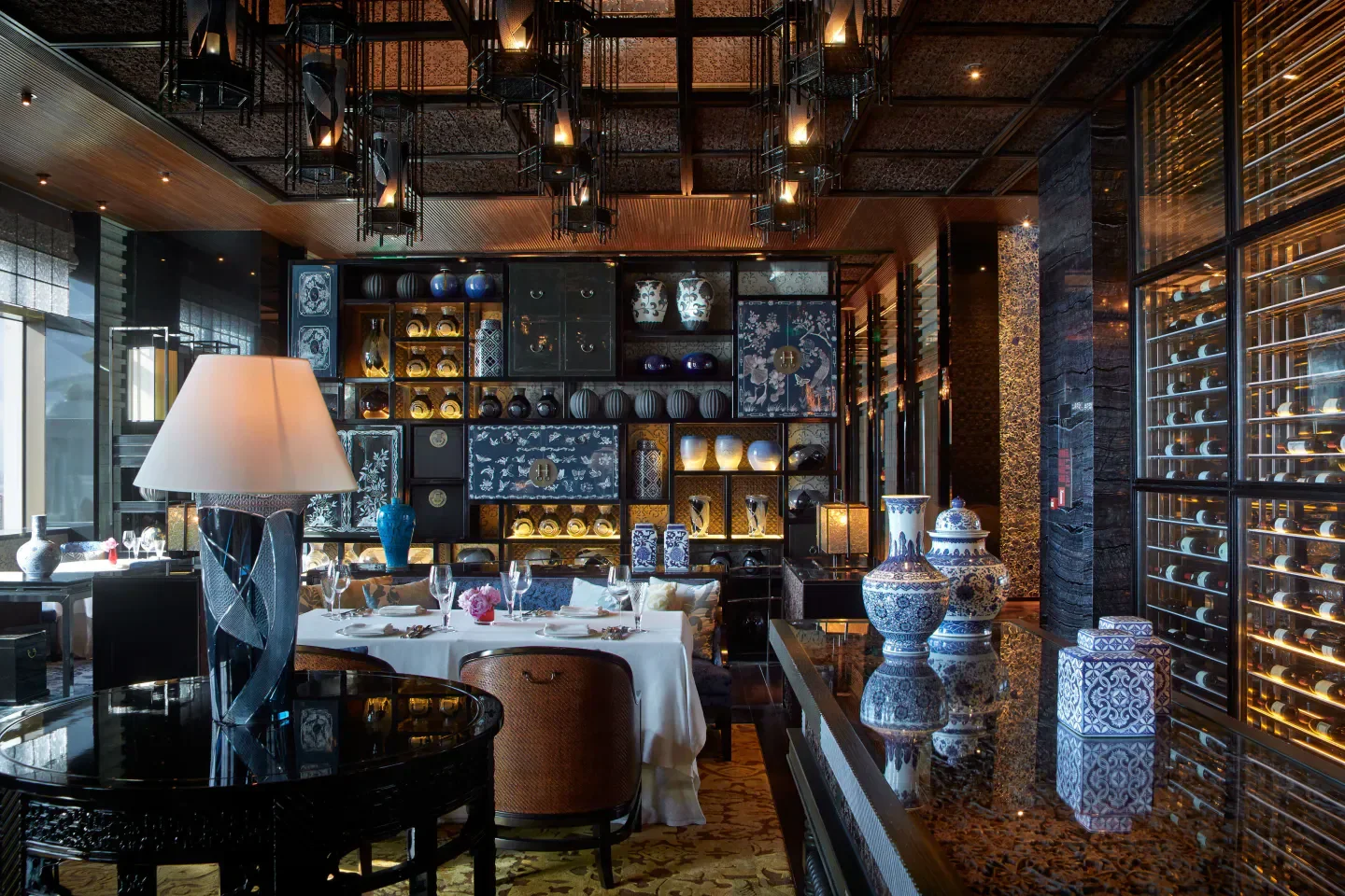 Elegant interior of Lai Heen restaurant in Macau, showcasing fine dining and décor