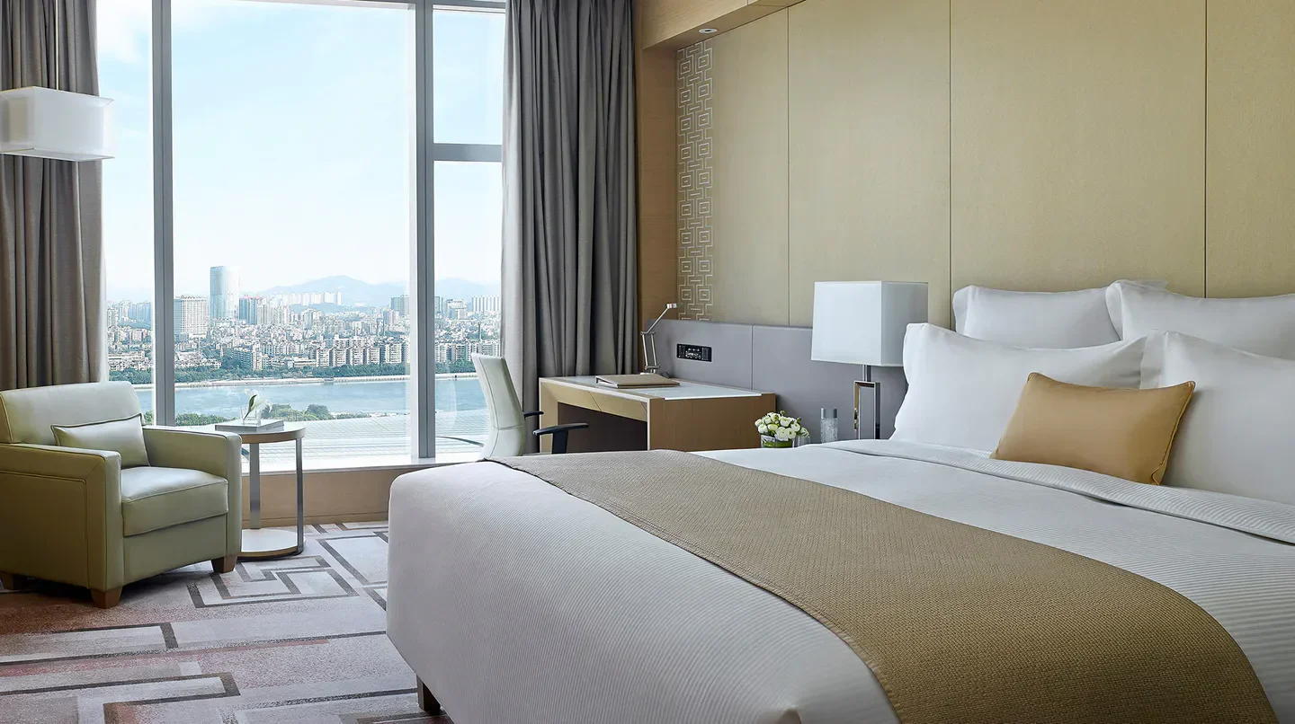 Langham Place, Guangzhou hotel room with city views in Guangzhou, China.