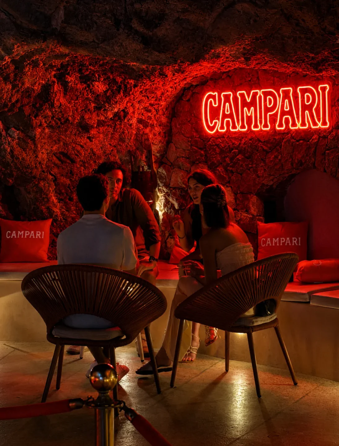 Le Grotte dell'Africana restaurant on Amalfi Coast with neon sign and cave ambiance