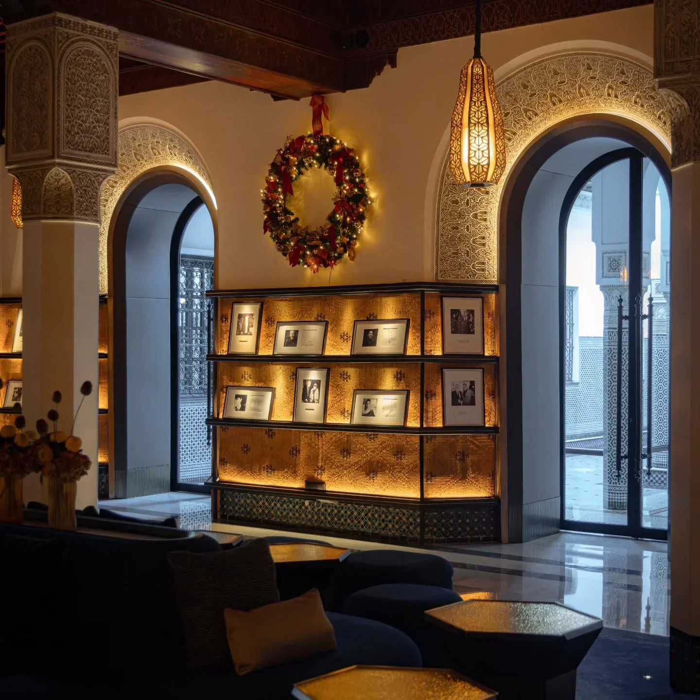 Elegant interior of Le Marocain restaurant in Marrakech, showcasing traditional Moroccan design and ambiance