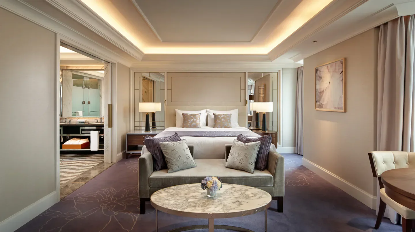 Luxury suite at Lotte Hotel Seoul. Comfortable seating and elegant decor in Seoul, South Korea.