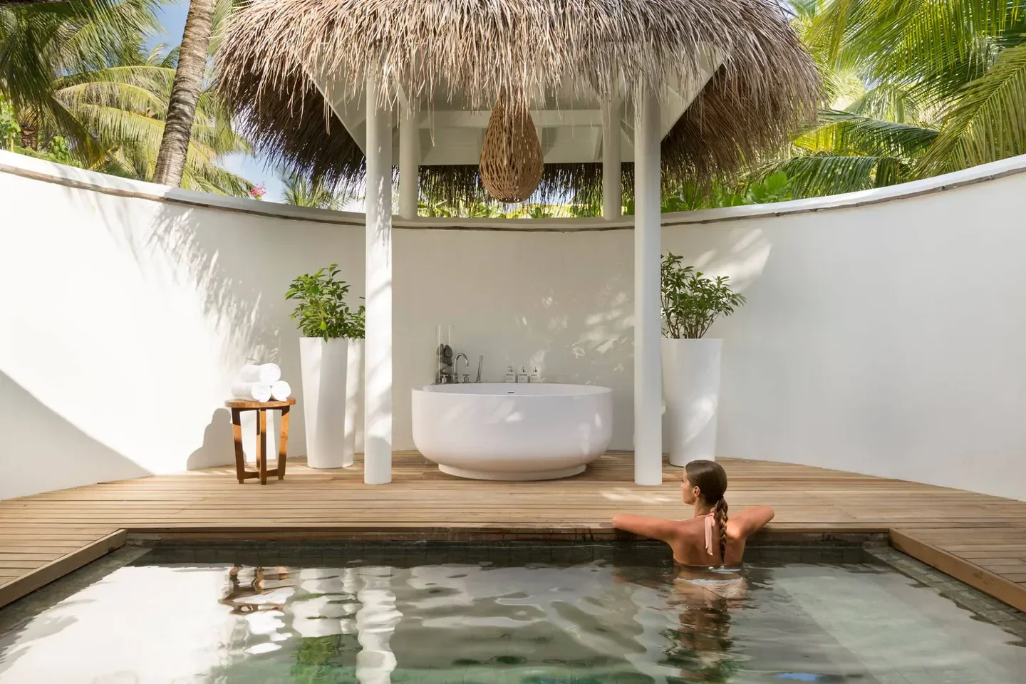 Relaxing spa experience at LUX* ME Spa at South Ari Atoll, Maldives, with outdoor pool