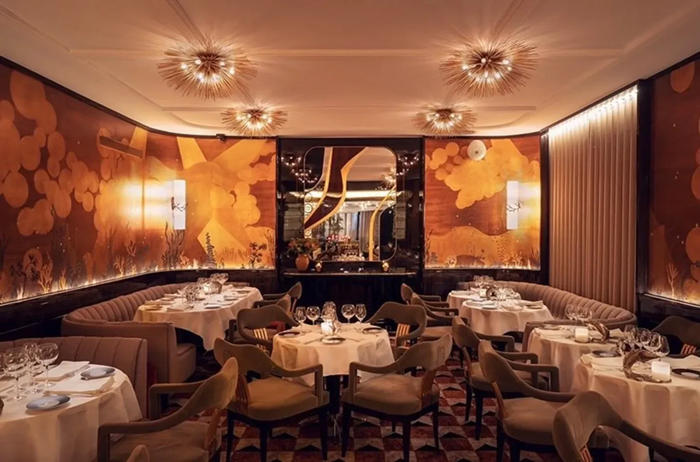 Elegant interior of Maison du Caviar, a restaurant in Paris, featuring fine dining