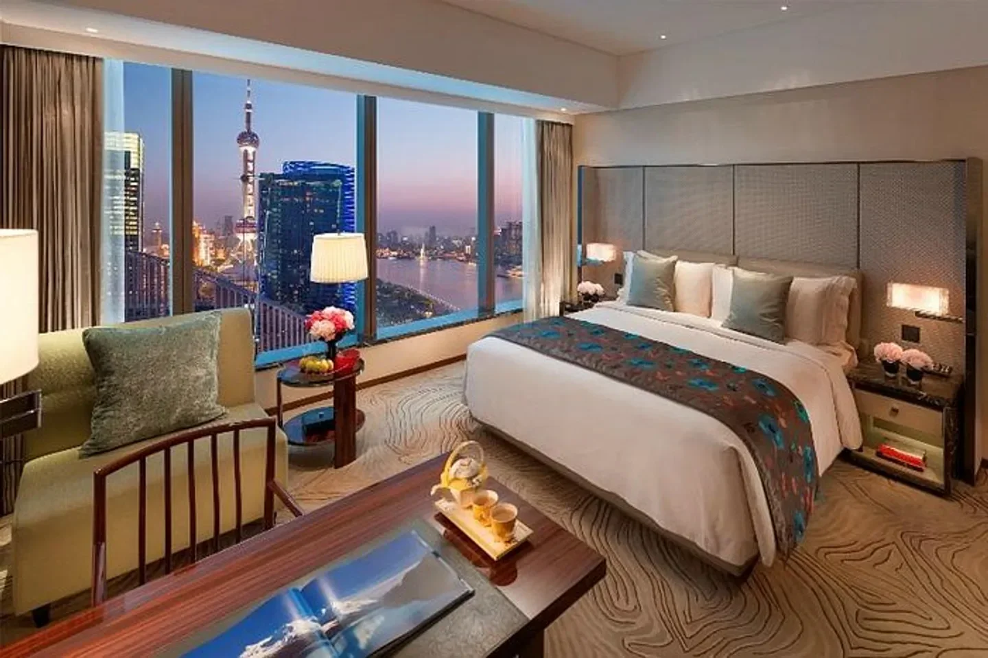 Luxury room with city view at Mandarin Oriental Pudong, Shanghai, China