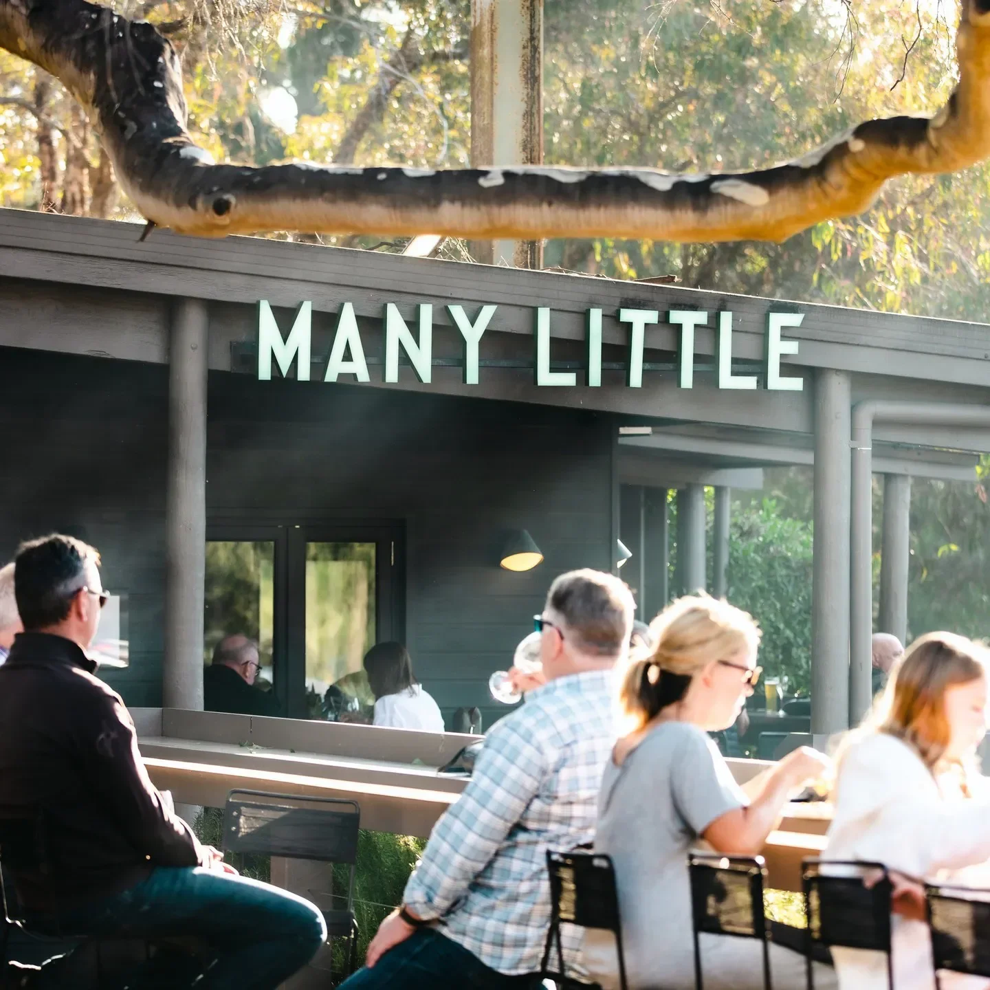 Outdoor dining at Many Little Bar & Dining, Mornington Peninsula restaurant with inviting atmosphere.