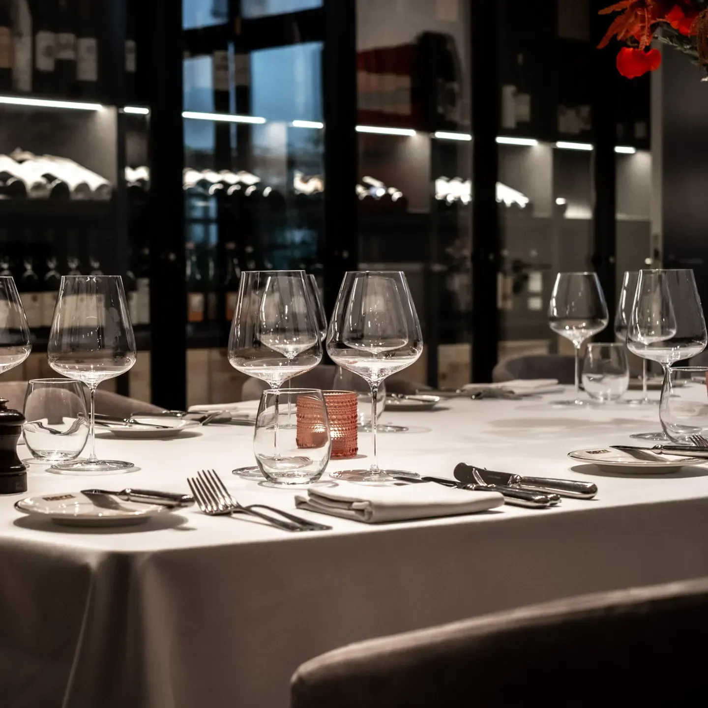 Elegant dining table set at Marcel restaurant in Antwerp, ready for a special occasion.