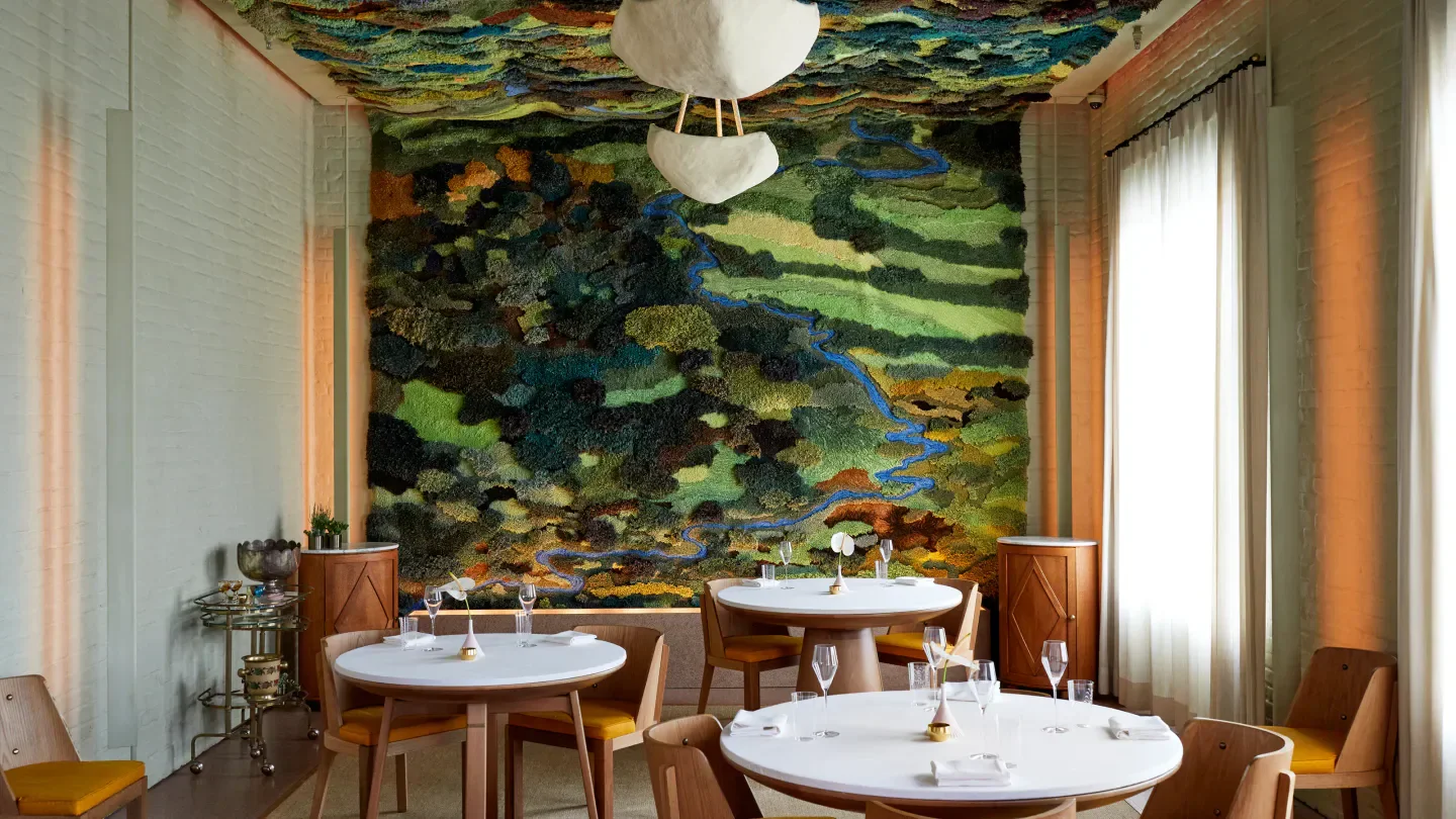 Interior of March in Houston, featuring unique decor and fine dining setting.