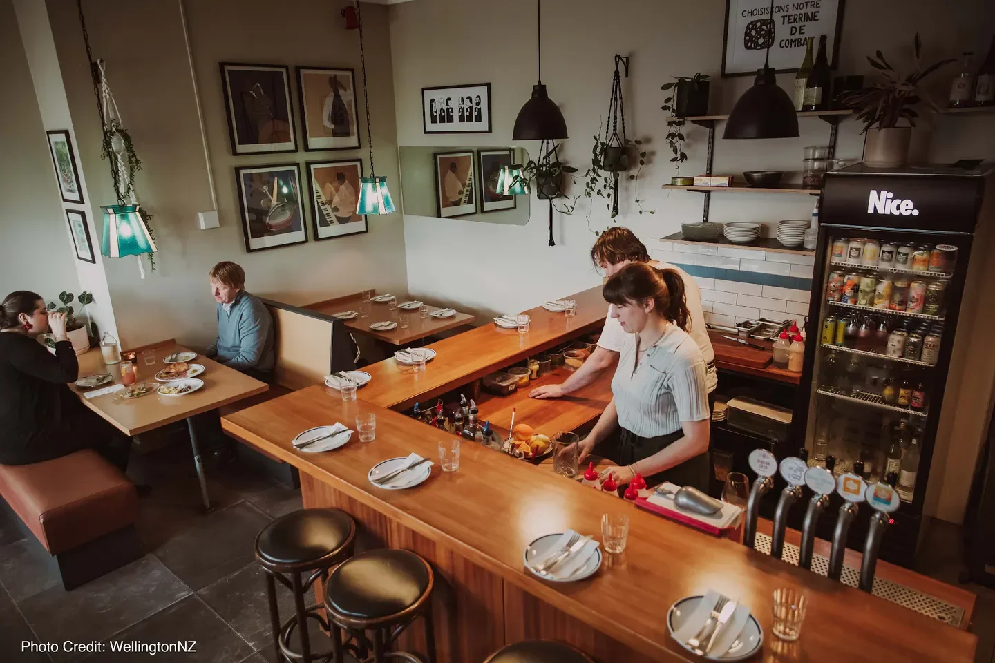 Interior shot of Margot restaurant in Wellington, showcasing bar and dining area.