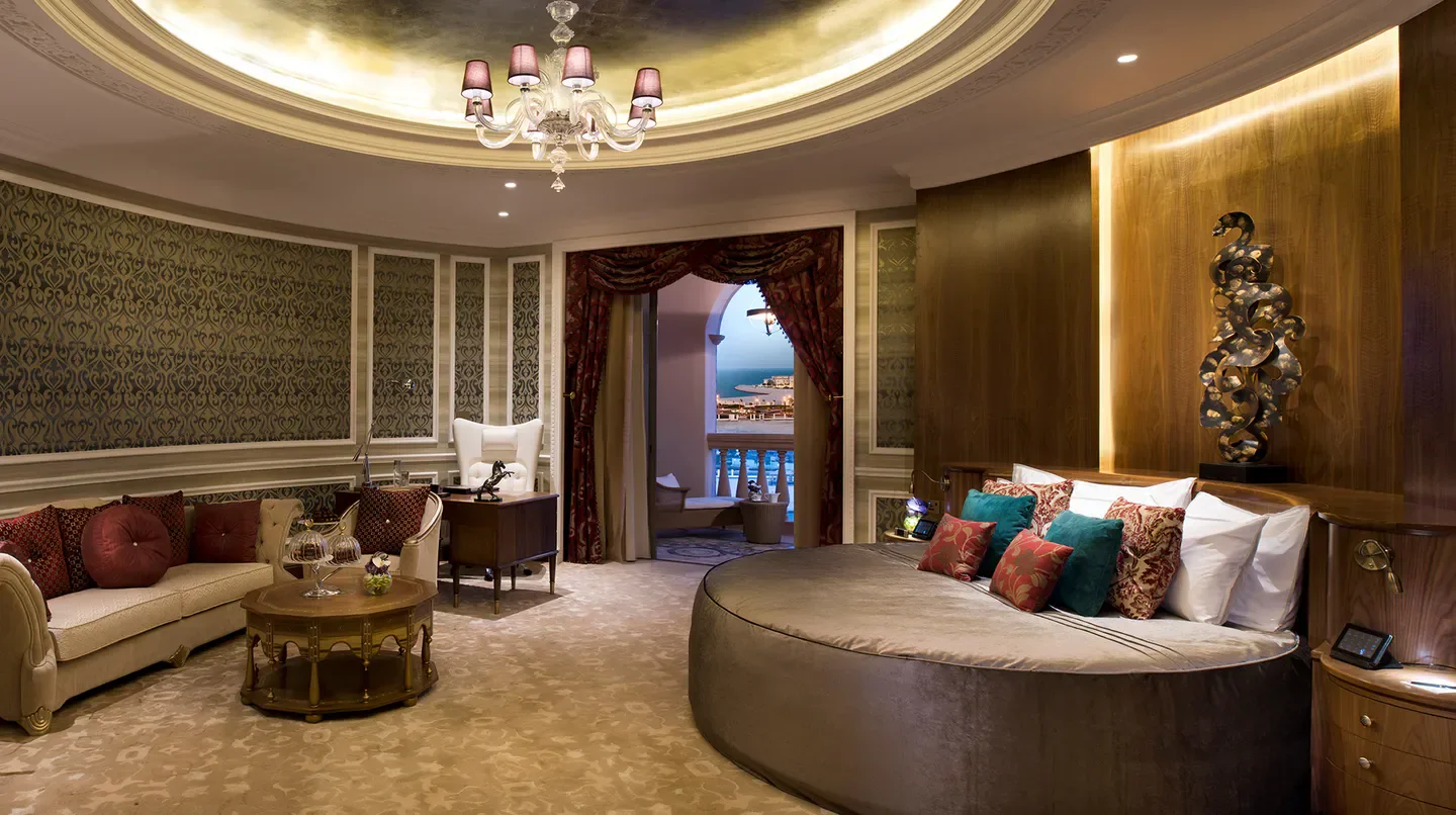 Luxury suite at Marsa Malaz Kempinski, The Pearl-Doha, with views of Doha.