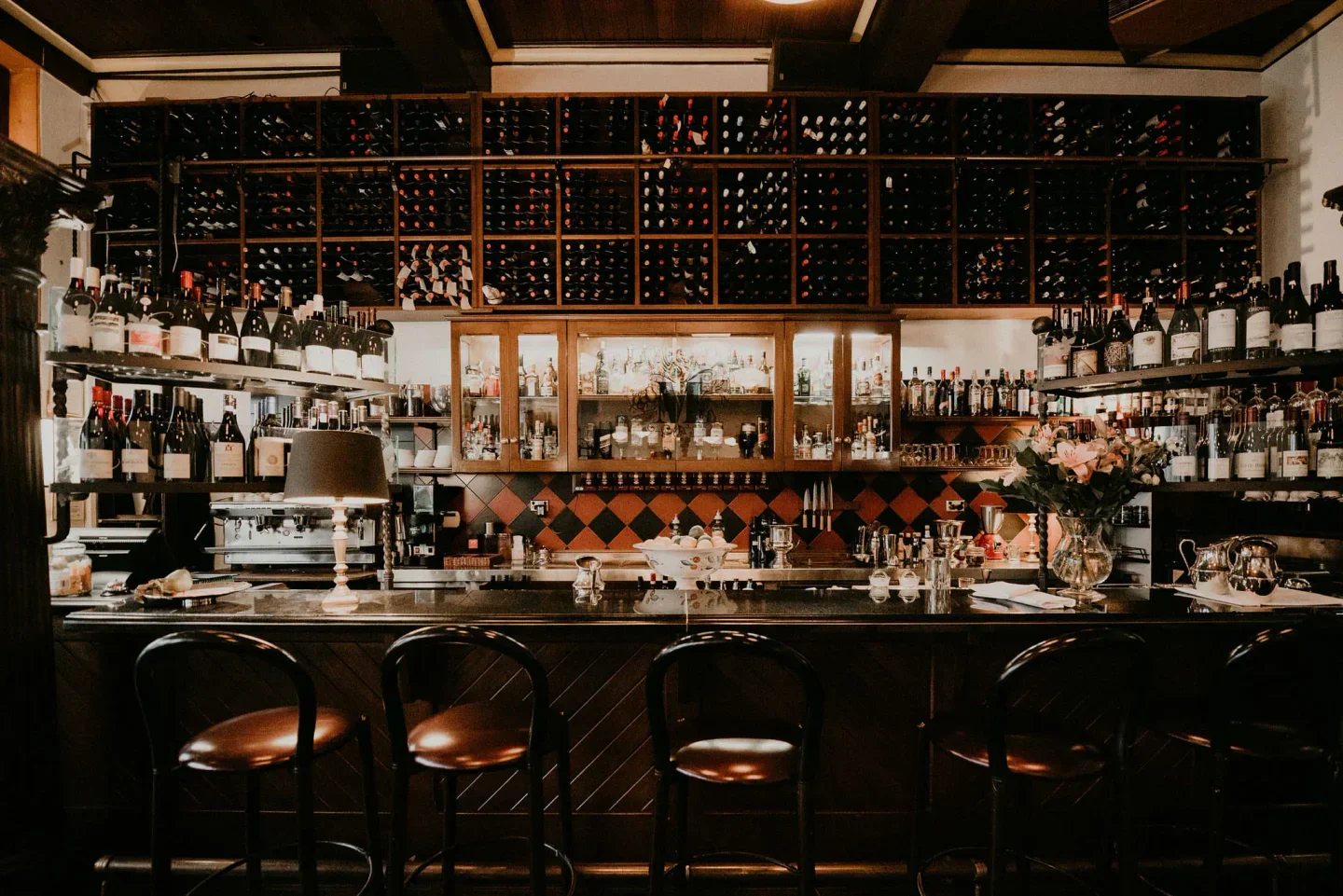 Masani Italian Dining & Terrace in Melbourne: elegant bar with extensive wine selection.