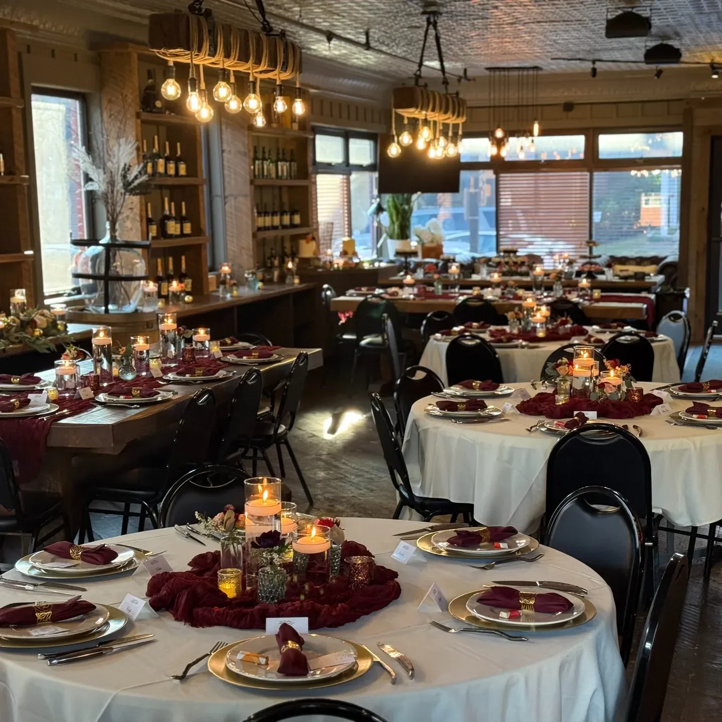 Cozy dining room at Matchstick Restaurant & Spirits in Minneapolis, beautifully set tables