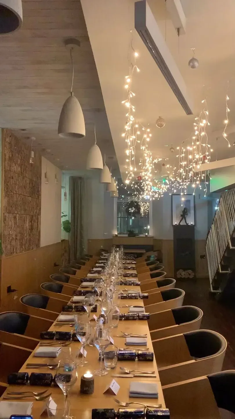 Decorated dining table at Mono, Edinburgh restaurant, ready for dinner service.