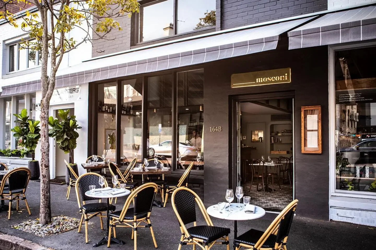 Mosconi restaurant in Luxembourg with outdoor seating, ready for a delightful dining experience.
