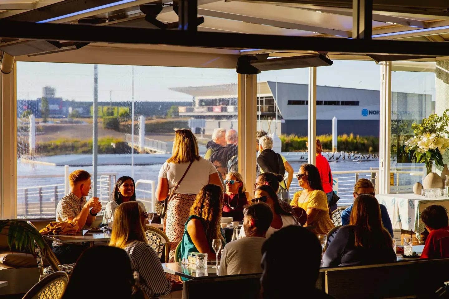 Dining at Mudbar Restaurant in Launceston, enjoying food and waterside views