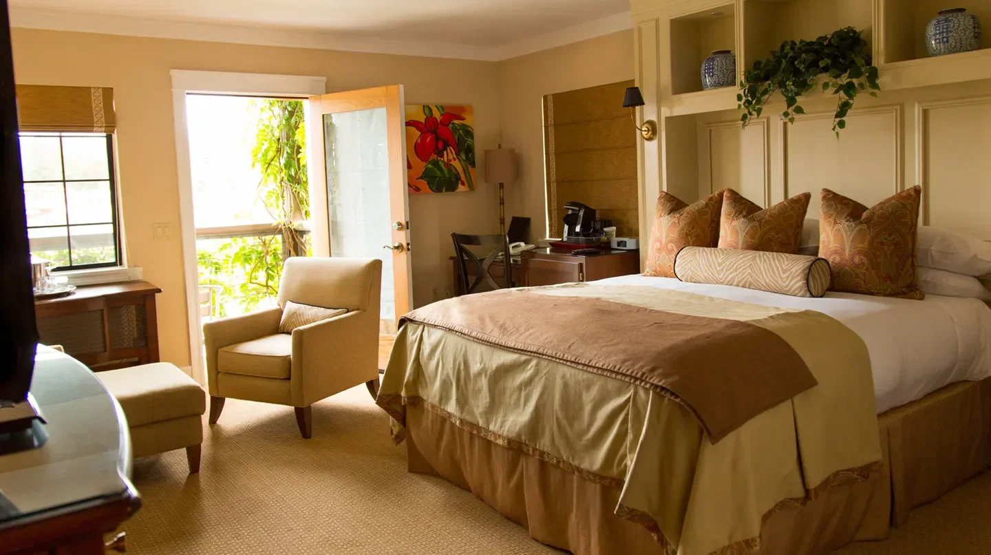 Cozy hotel room at Napa River Inn, a luxurious stay in the Napa Valley.