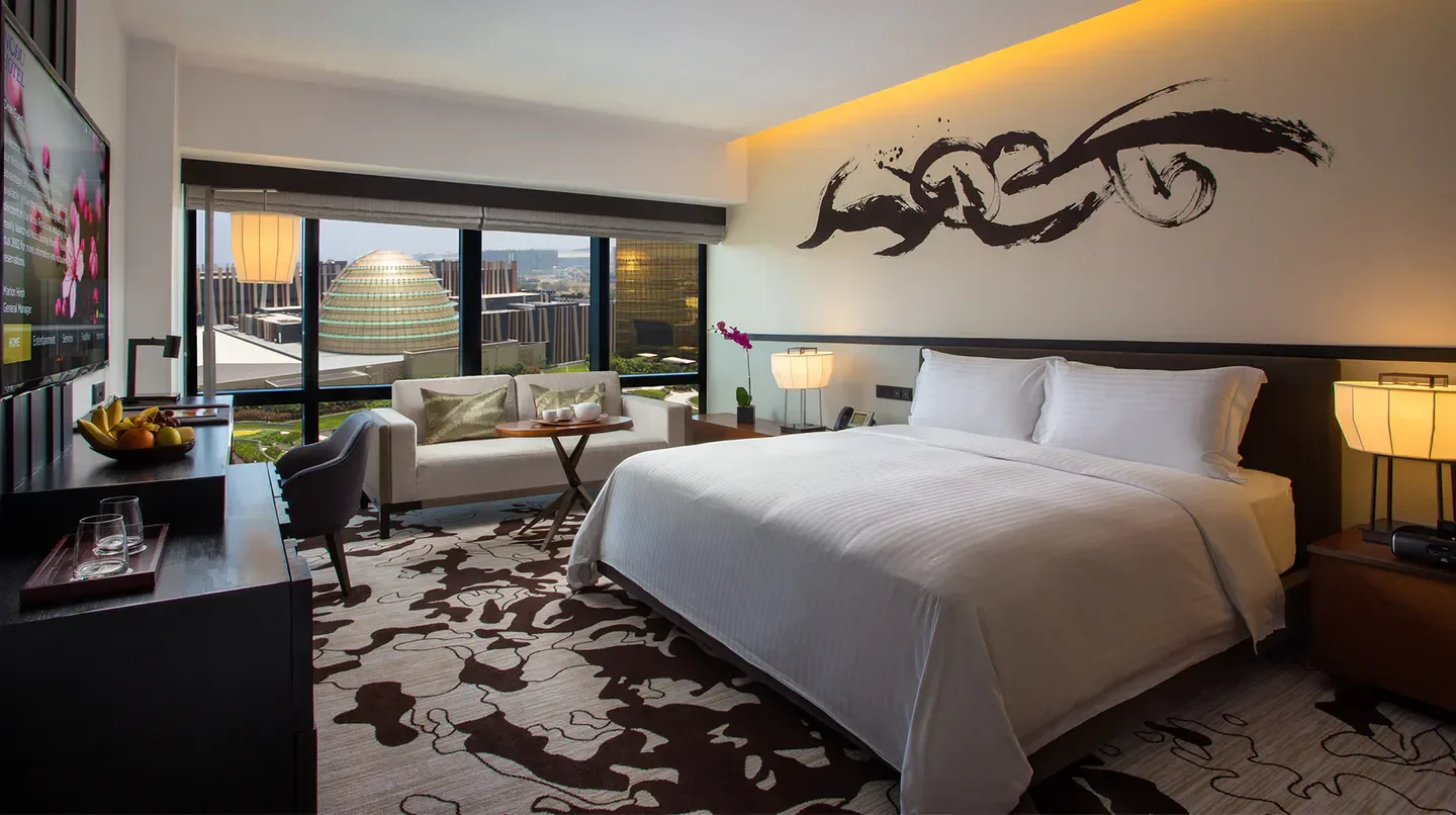 Luxury room at Nobu Hotel Manila with city views in Manila, Philippines.