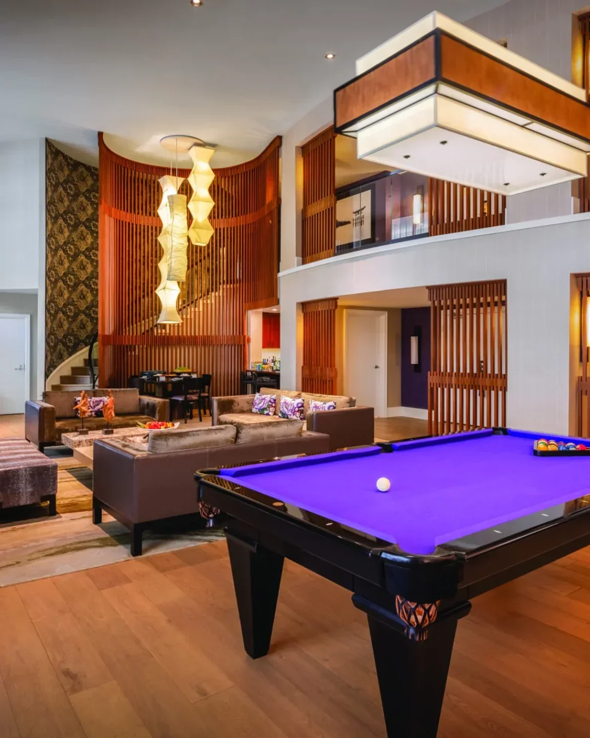 Nobu Las Vegas: Sophisticated interior with a pool table and stylish seating area.