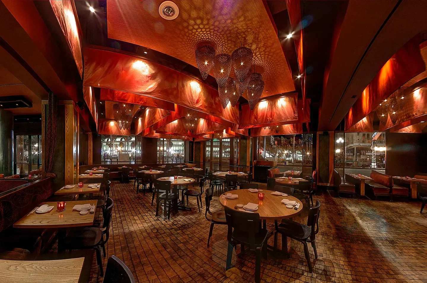 Interior of Nobu San Diego, featuring stylish lighting and inviting restaurant seating.