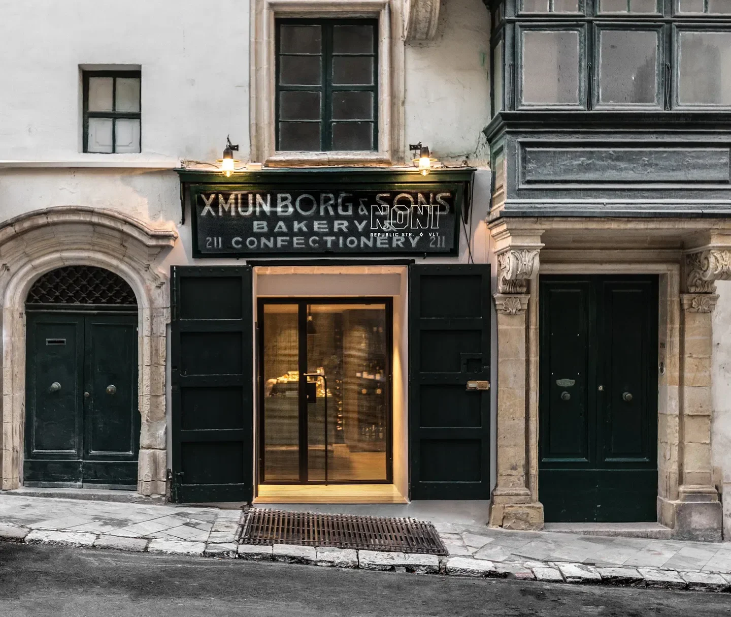 Exterior of Noni restaurant in Valletta, Malta, showcasing the entrance and facade.