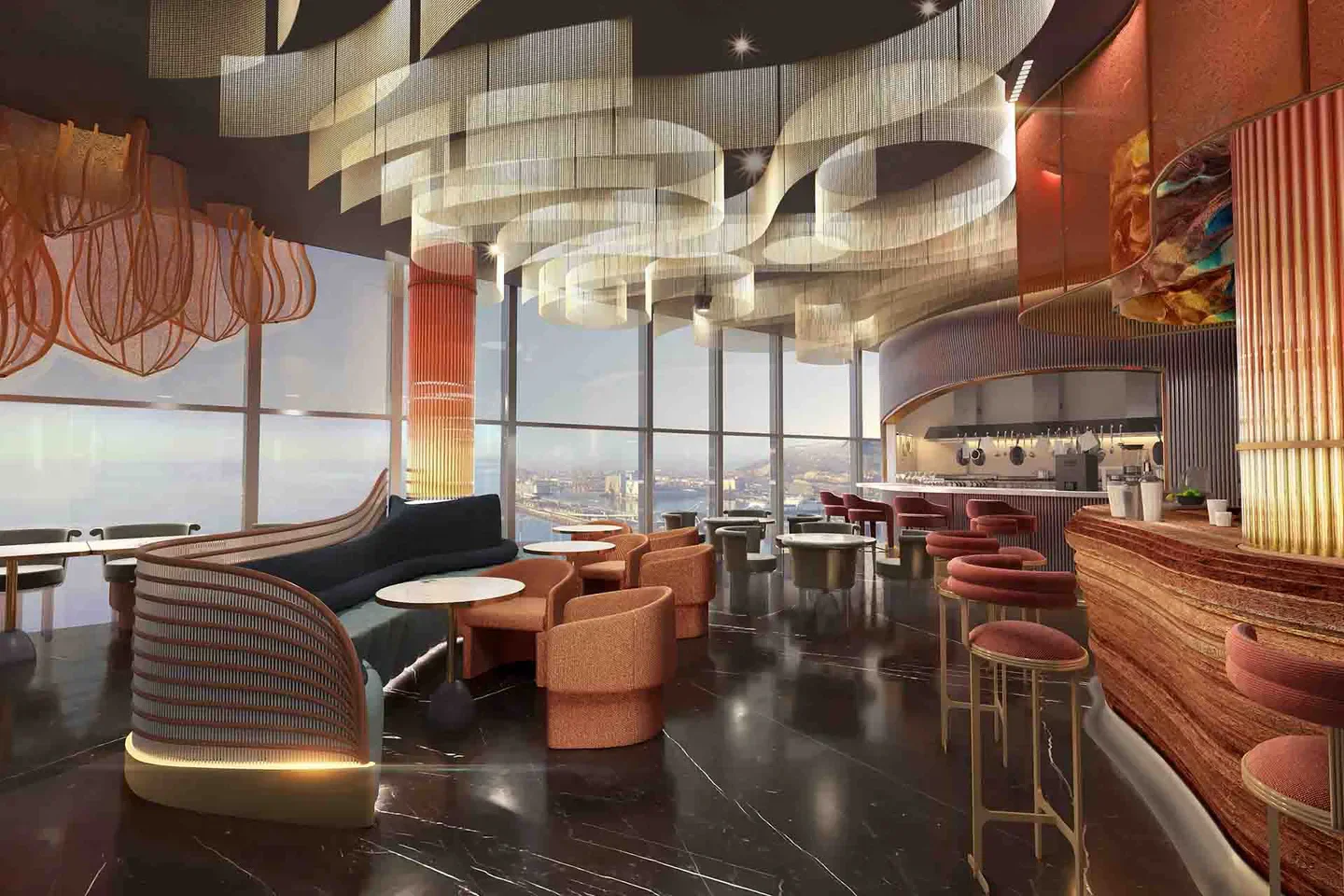 Interior of Noxe restaurant in Barcelona with a modern and stylish design.