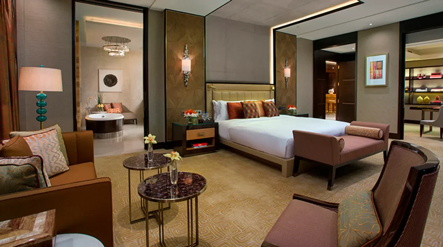 Luxury hotel room at Nüwa Manila at City of Dreams in Manila, elegant design.
