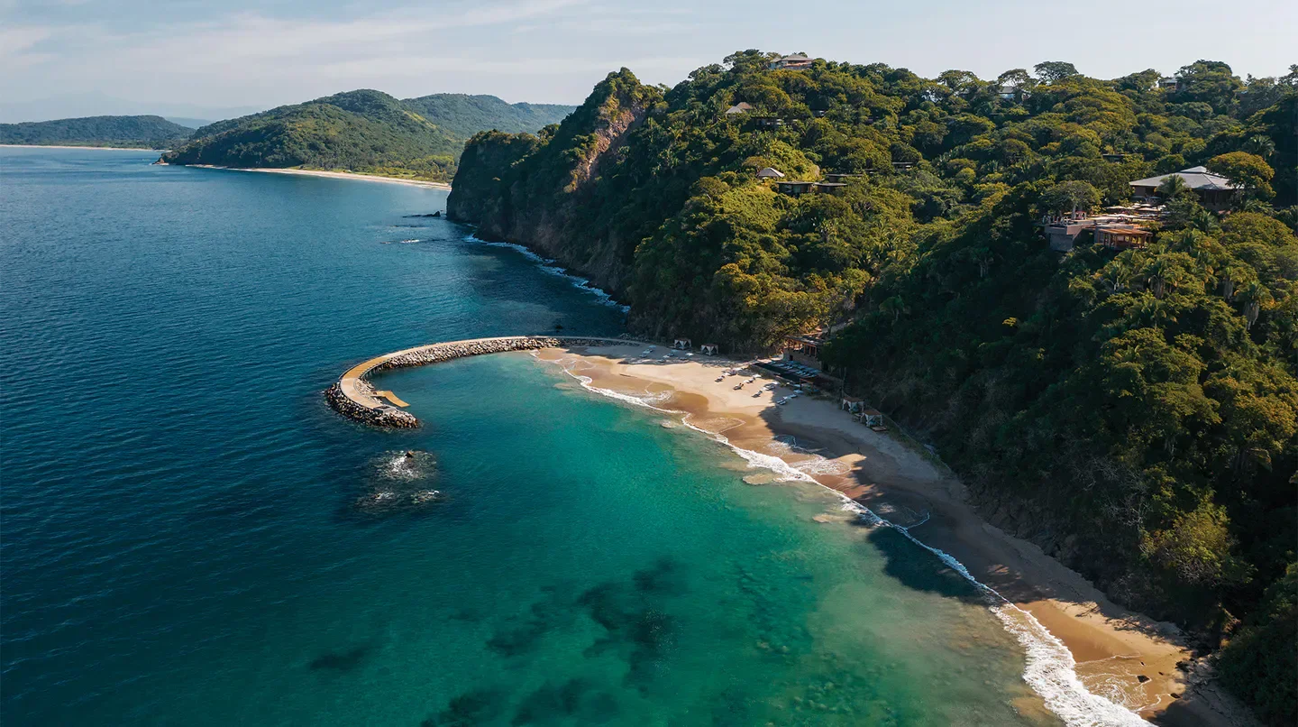 Aerial view of One&Only Mandarina beach and coastline in Puerto Vallarta, Mexico.