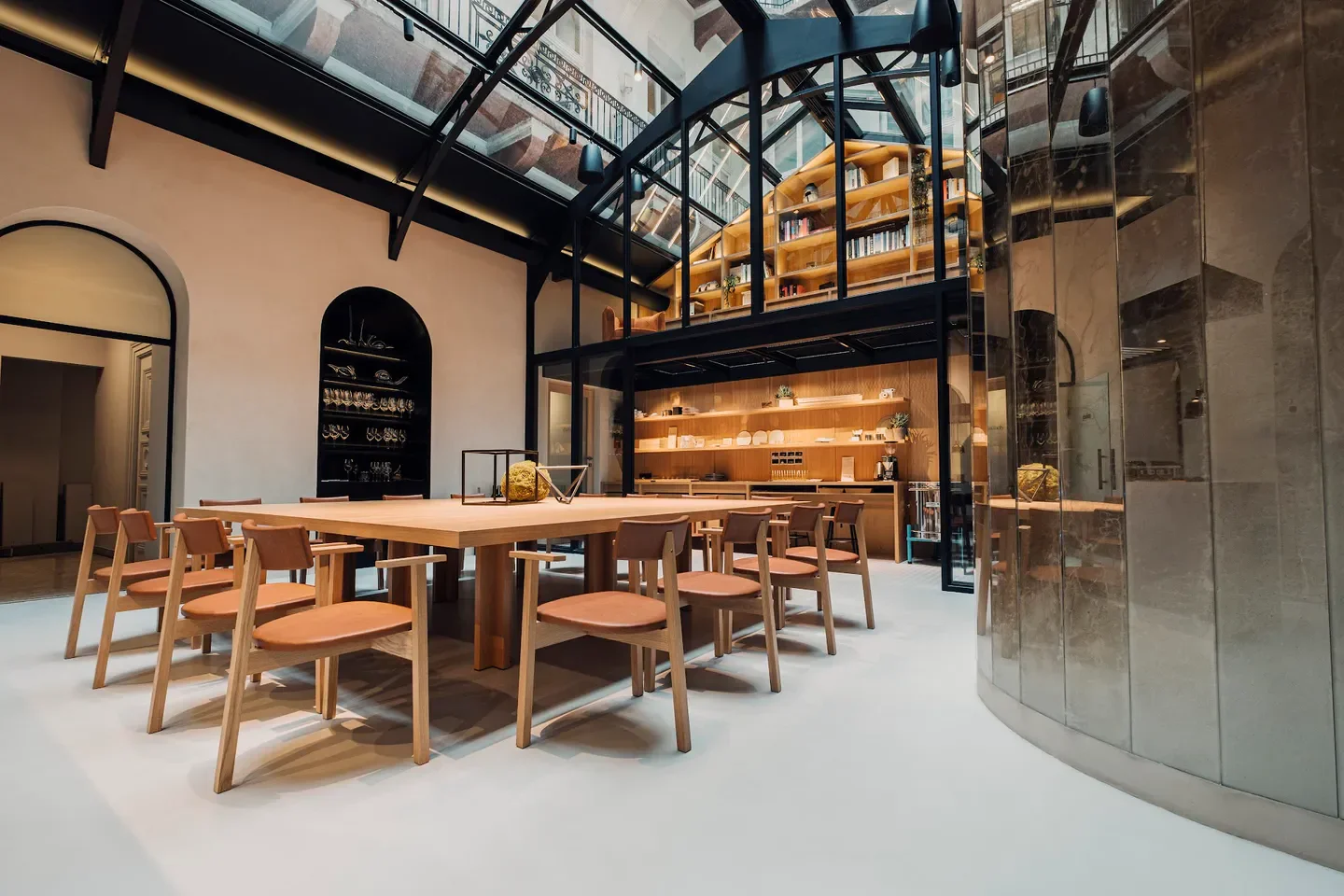 Modern interior of Onyx restaurant in Budapest, featuring elegant dining and unique architecture