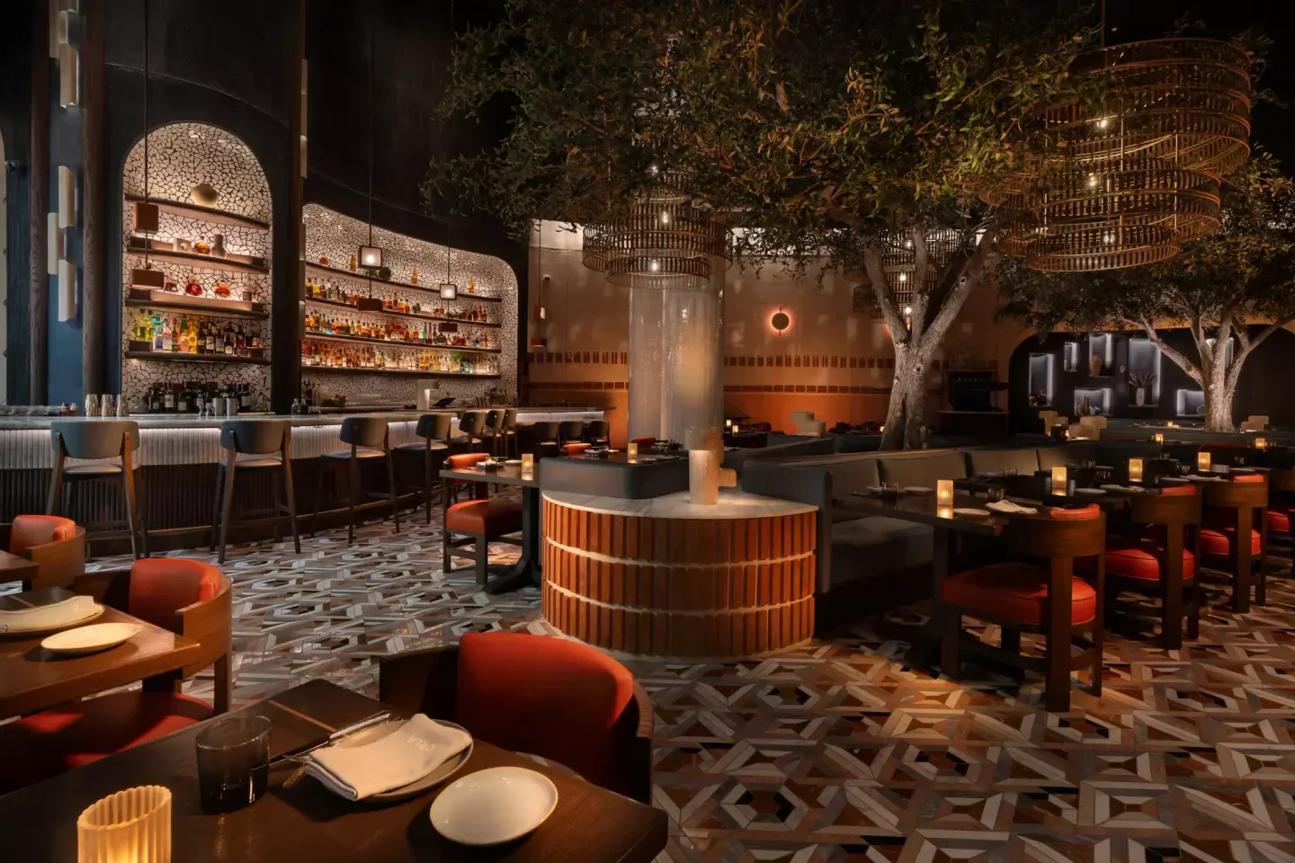 Interior of Orla restaurant in Las Vegas, with stylish bar and dining area.