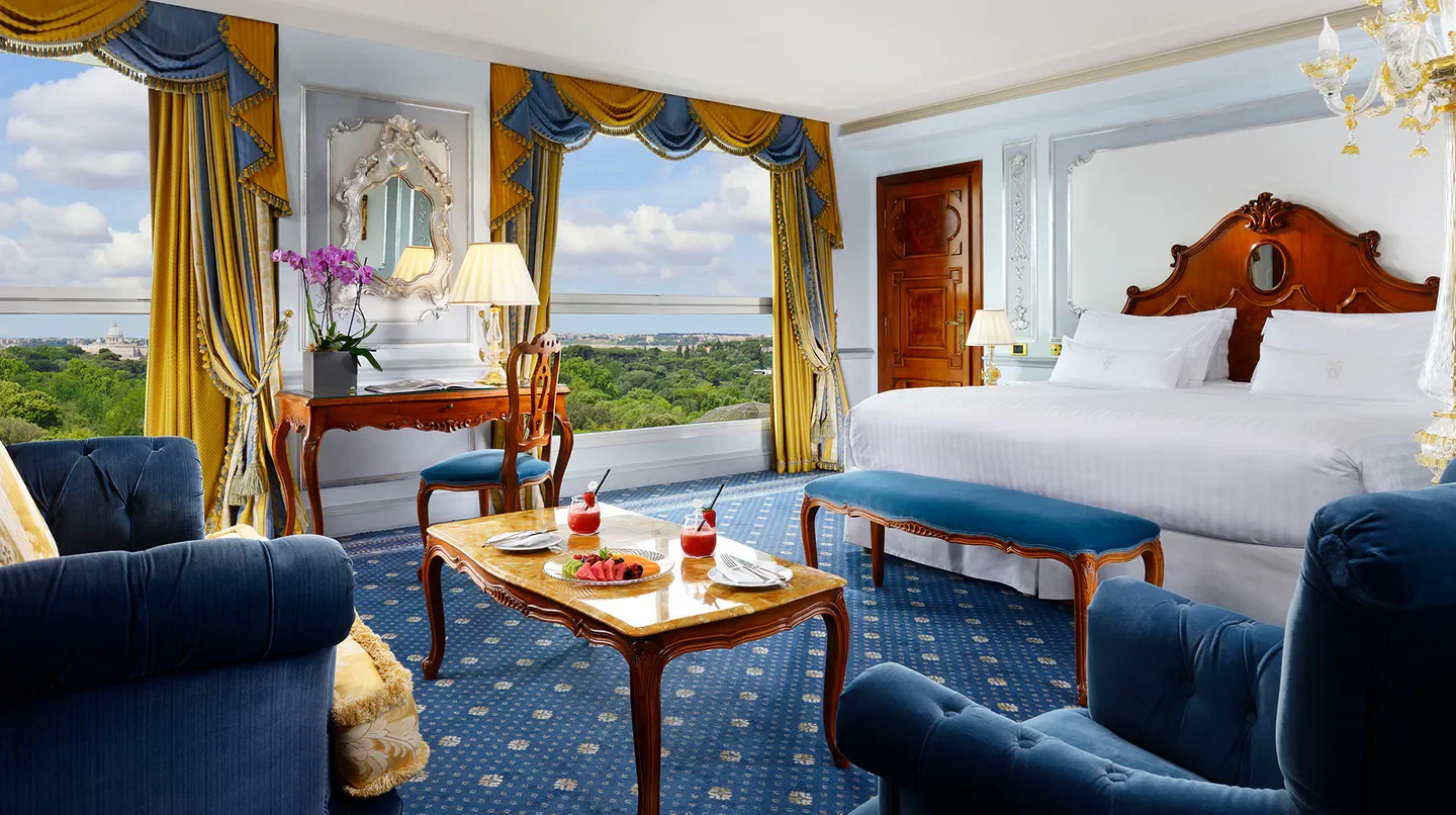 Elegant room with a view at the Parco dei Principi Grand Hotel & Spa in Rome.