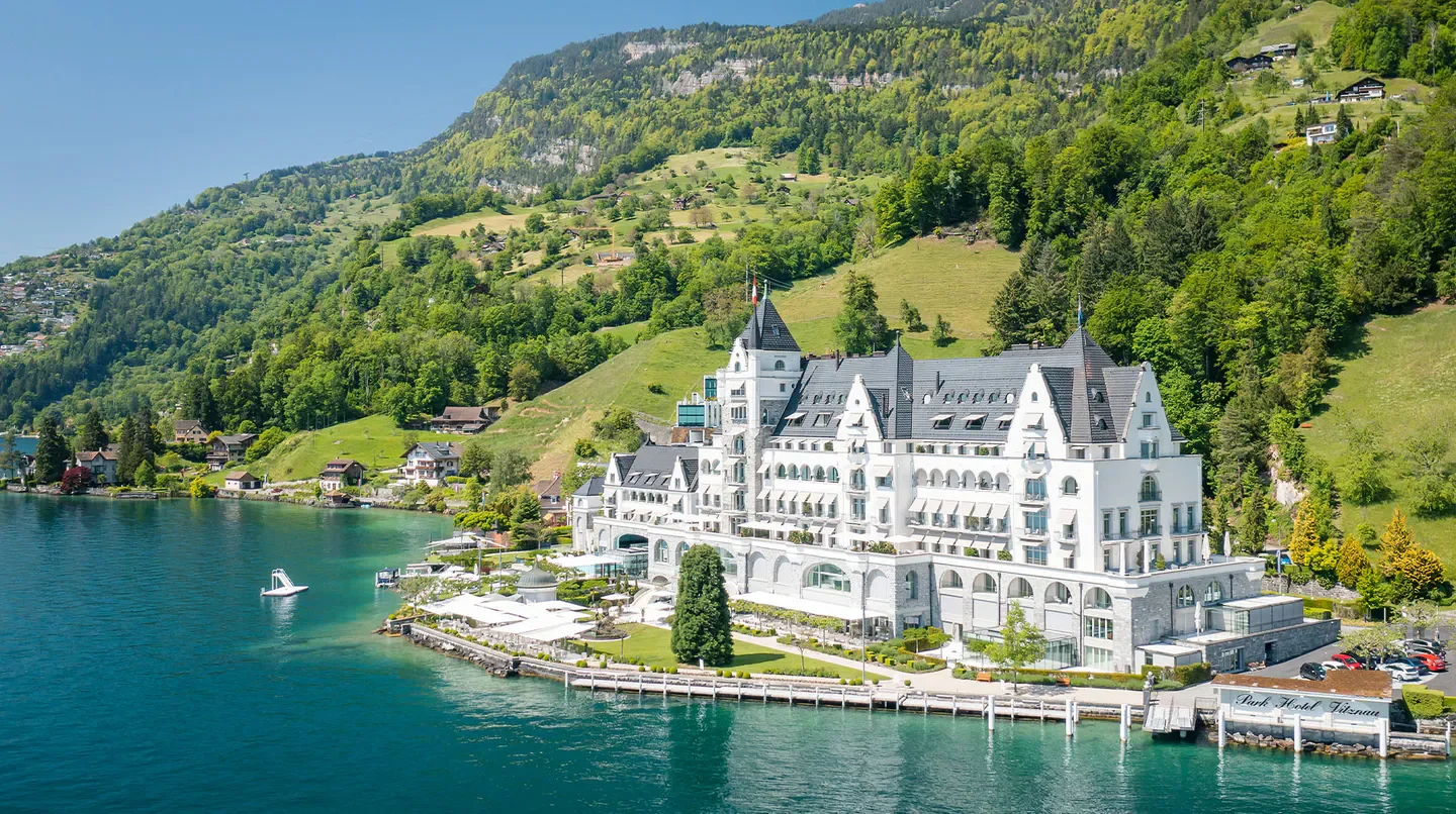 Park Hotel Vitznau in Geneva, Switzerland, on a lake with mountain views.