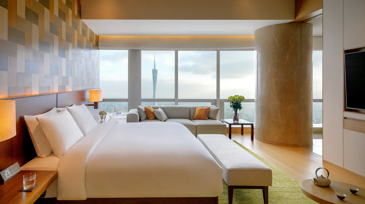 Luxury hotel room with city views at the Park Hyatt Guangzhou, China