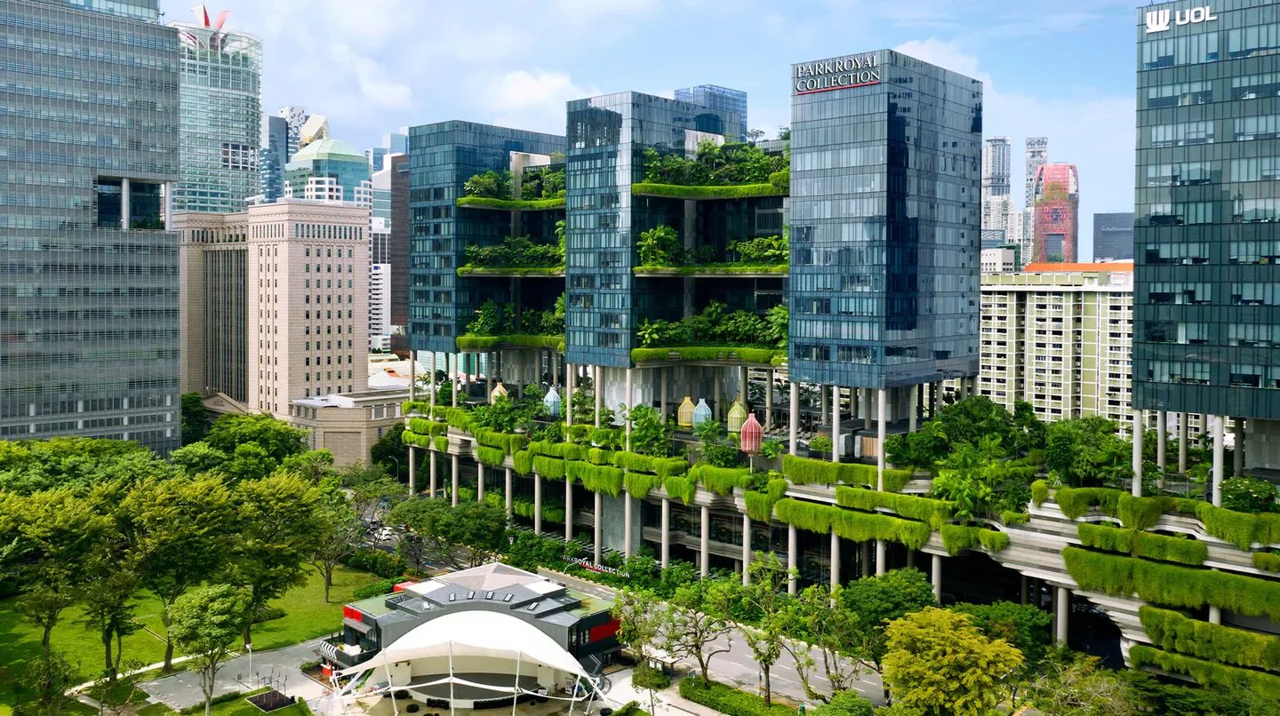 PARKROYAL COLLECTION Pickering, Singapore, lush hotel with greenery and city views in Singapore.
