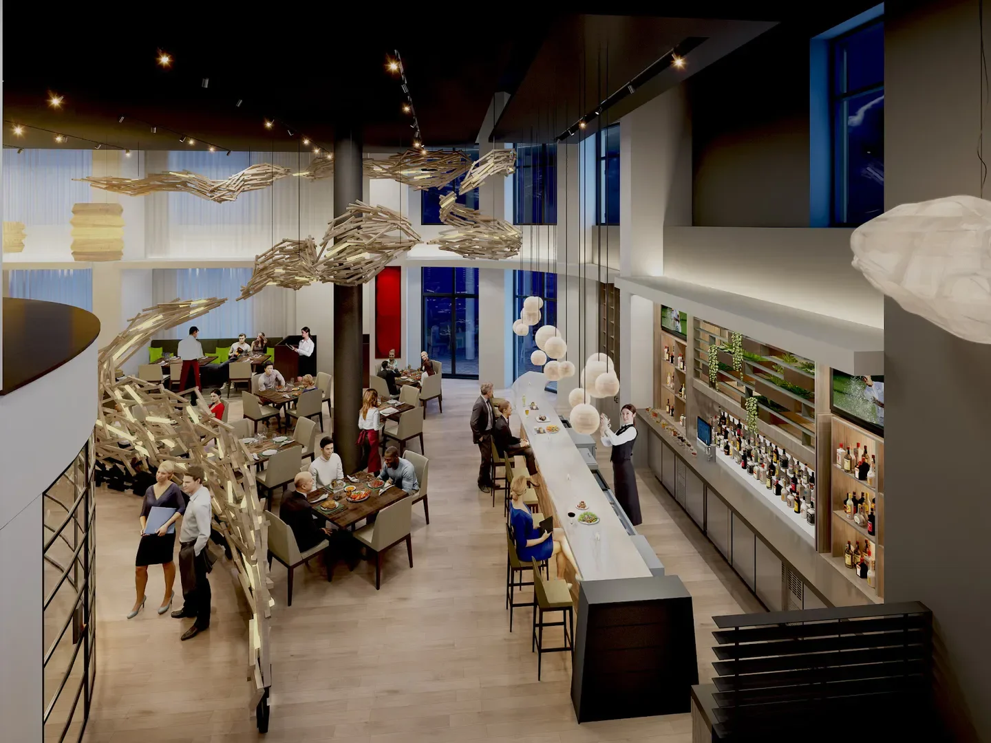 Interior of Peppervine restaurant in Charlotte, featuring a stylish bar and dining area.