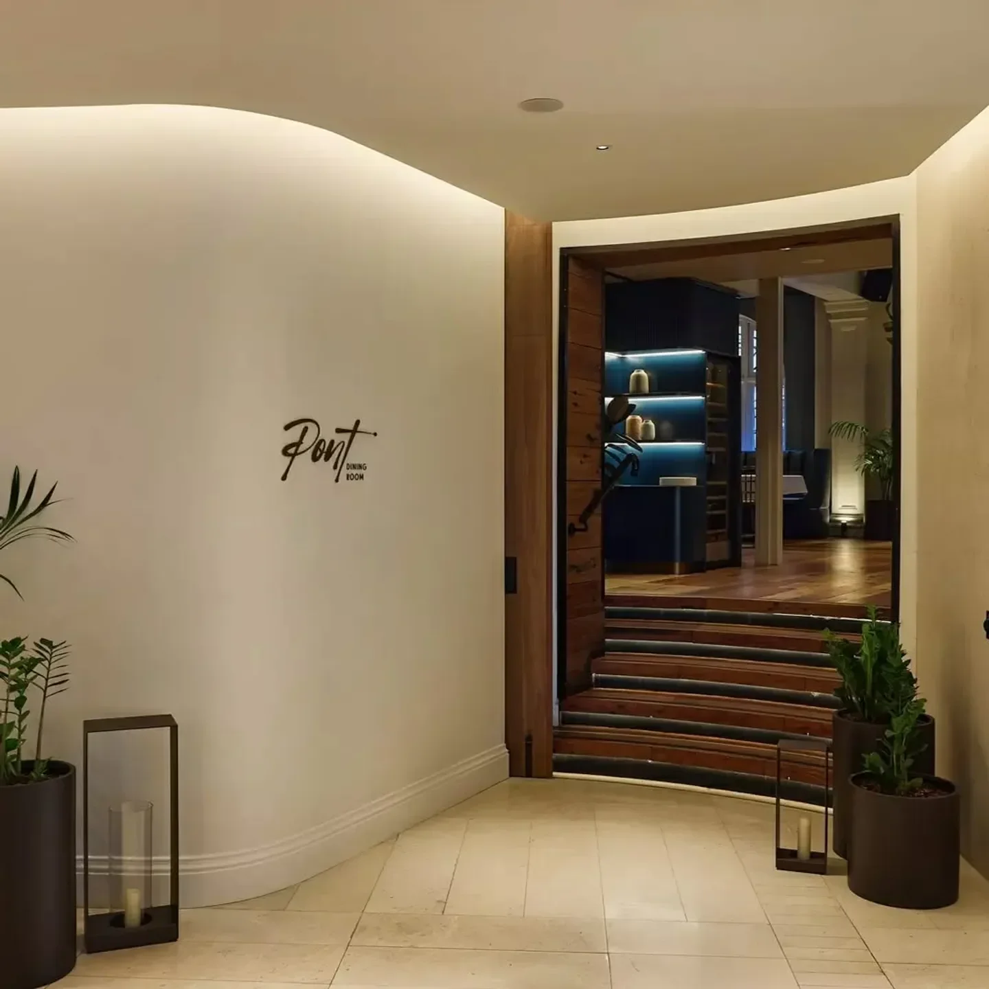Entrance to Pony Dining in Sydney, featuring a stylish interior and inviting design.
