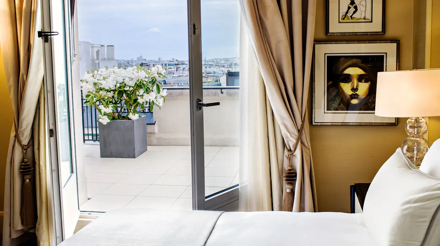 Bedroom view with balcony at Prince de Galles, A Luxury Collection Hotel in Paris