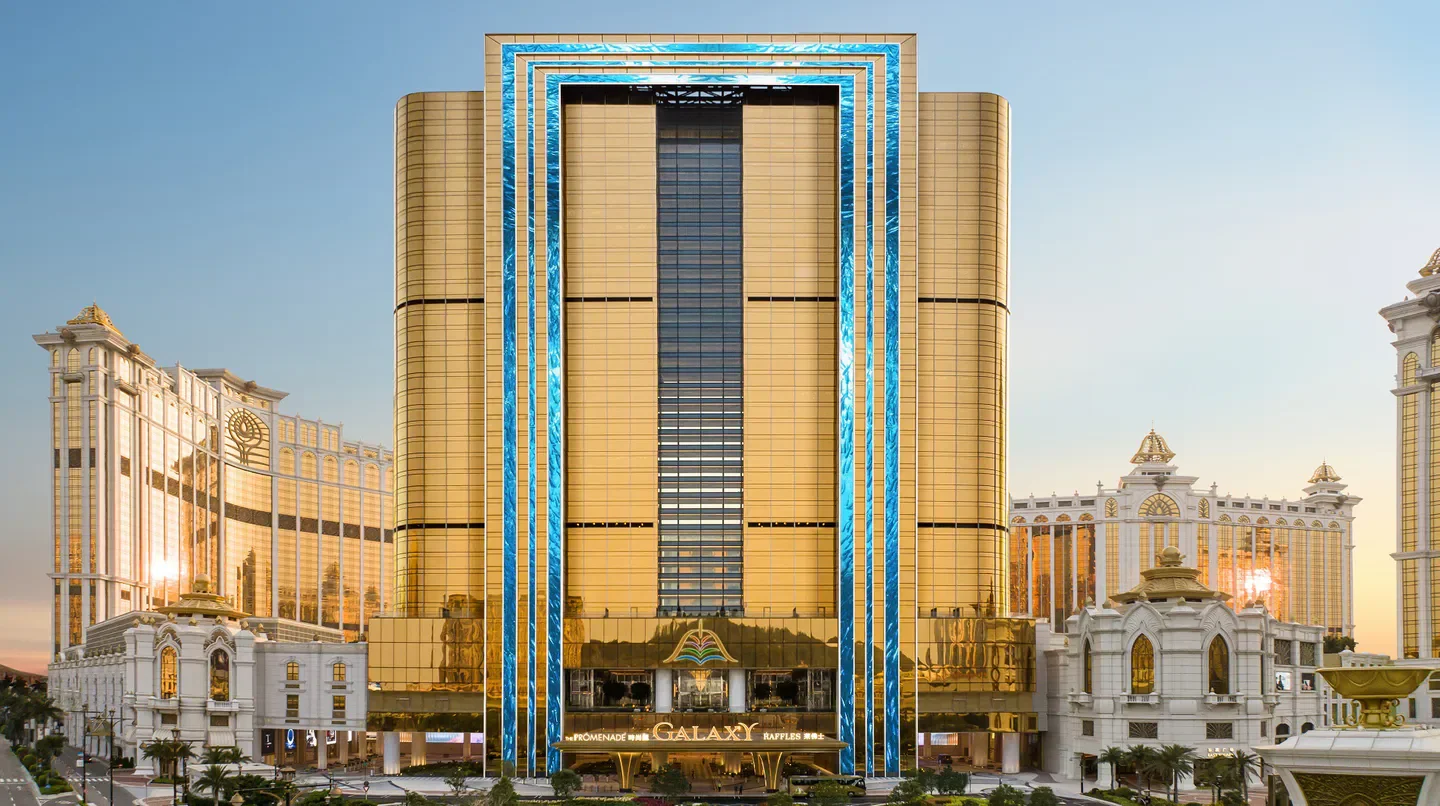 Exterior view of Raffles at Galaxy Macau, a luxurious hotel in Macau.