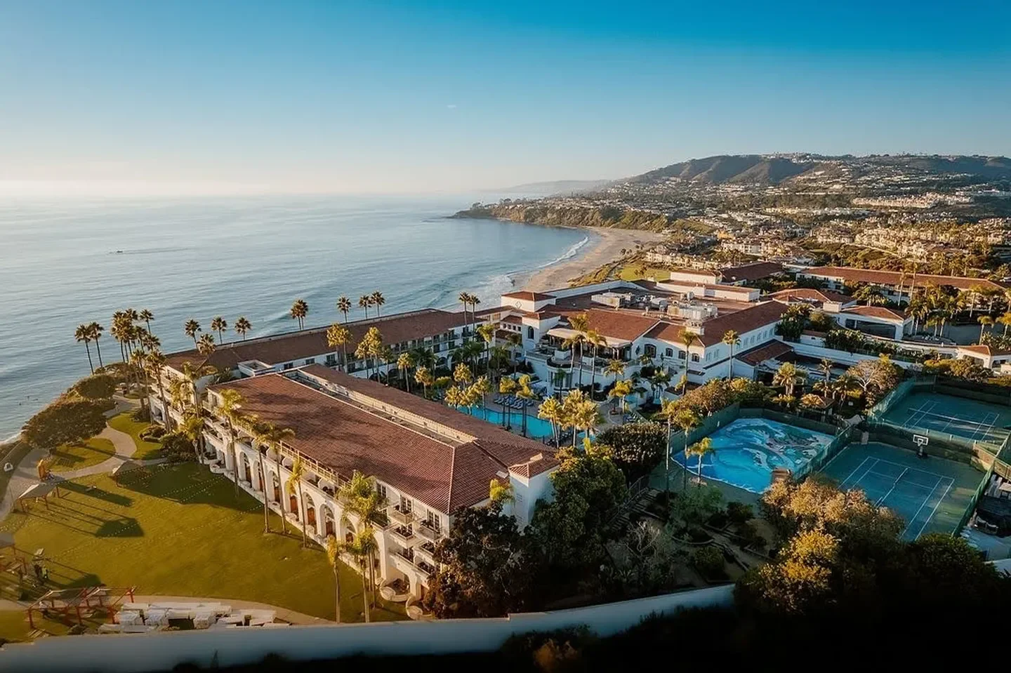 Aerial view of Raya restaurant in Orange County, California, overlooking the Pacific Ocean.