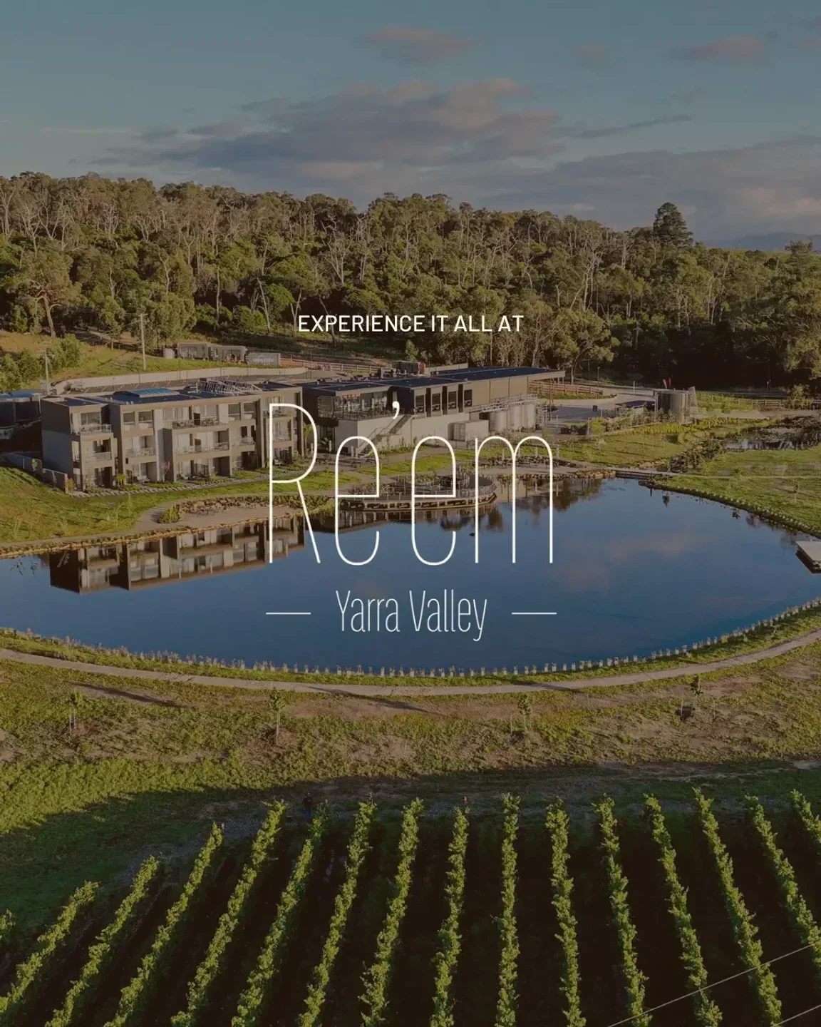 Aerial view of Re’em restaurant and vineyard in the beautiful Yarra Valley.